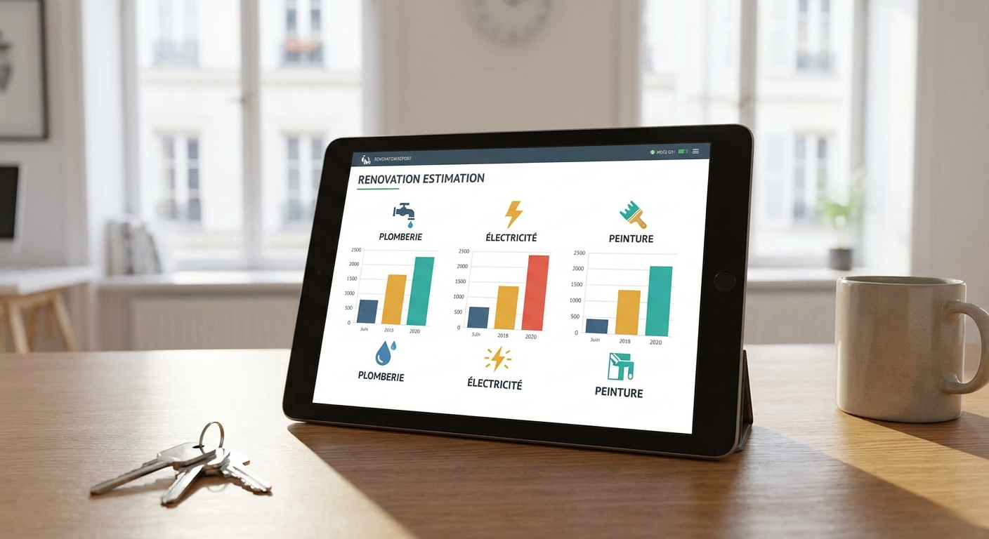 Un rapport numérique détaillé présentant une estimation chiffrée de travaux par lots techniques.