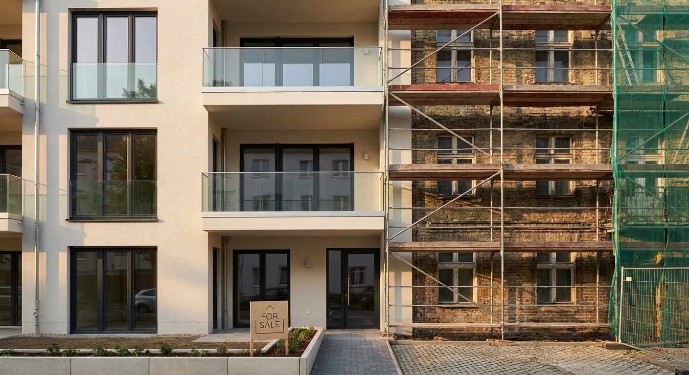 Façade d'immeuble fraîchement ravalée avec échafaudage