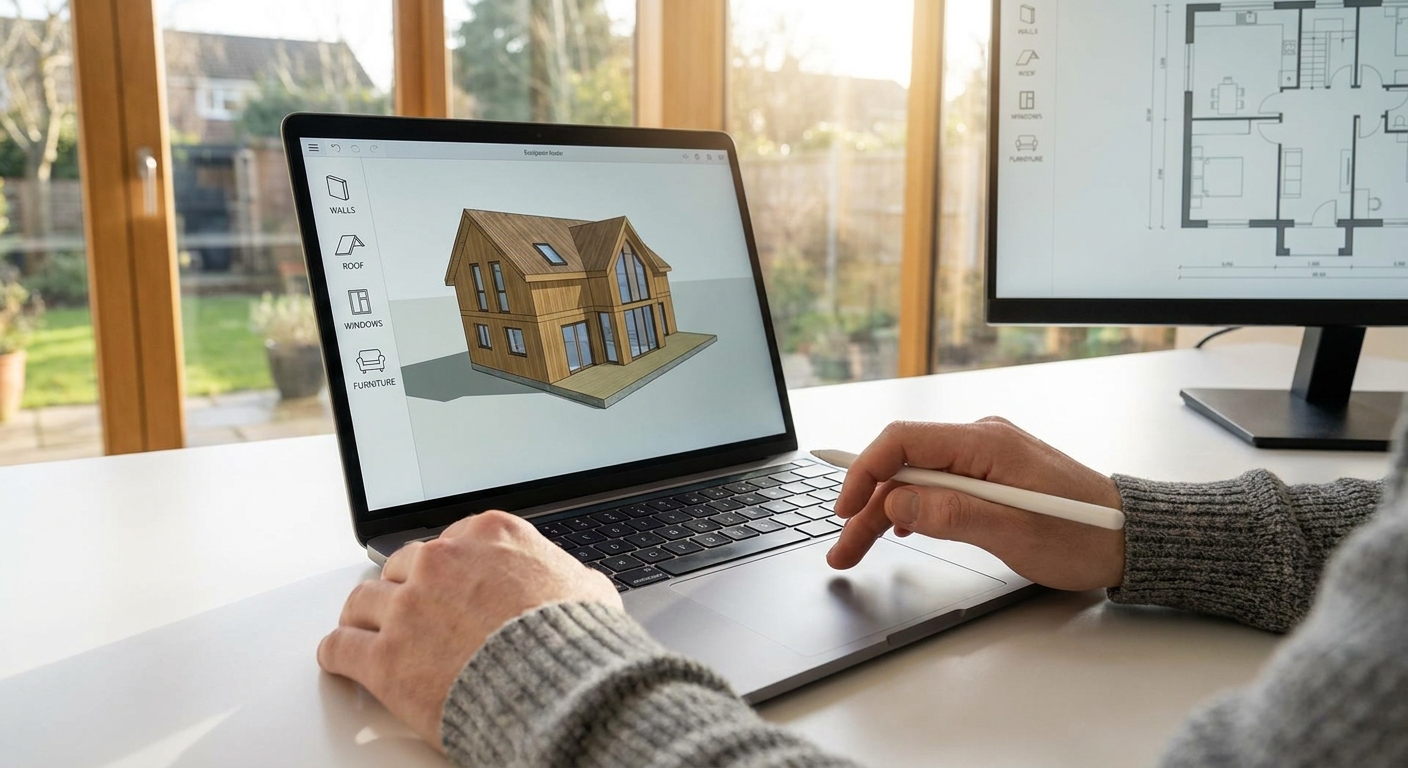 Mains utilisant un logiciel de modélisation 3D simple sur ordinateur