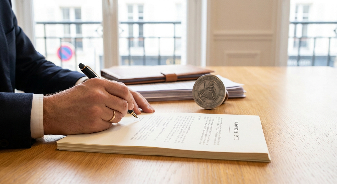 Signature d'un compromis de vente chez un notaire