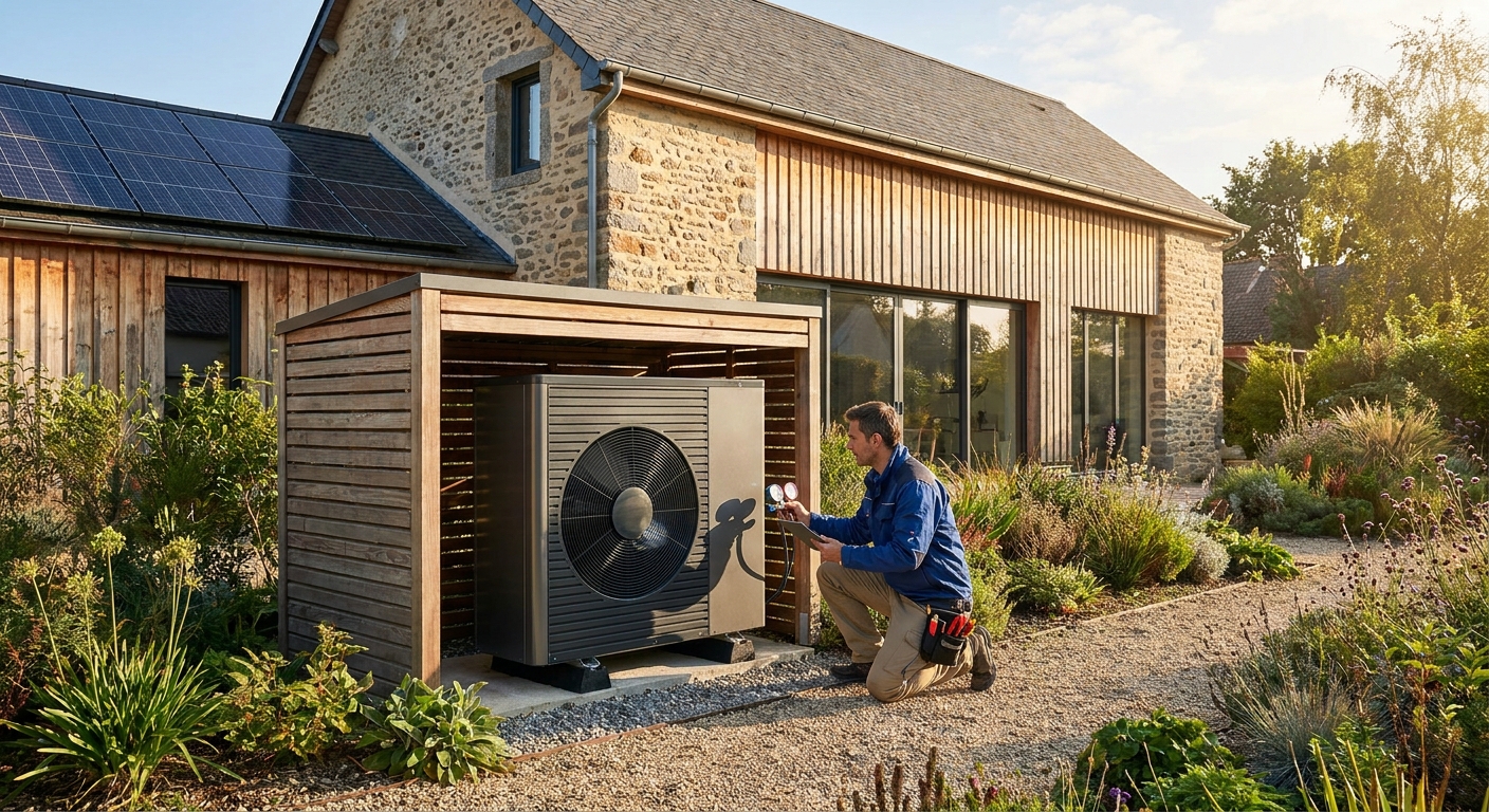 Pompe à chaleur moderne installée sur une maison rénovée